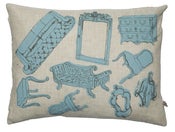 Image of Handmade cushion on natural linen – blue furniture design