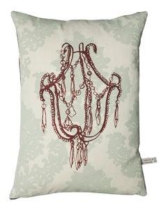 Image of Handmade cushion on natural linen – Chandelier Design, bordeaux