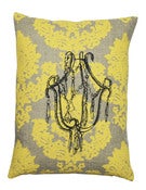 Image of Handmade cushion on natural linen – Chandelier Design, yellow