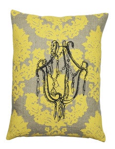 Image of Handmade cushion on natural linen – Chandelier Design, yellow