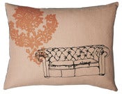 Image of Handmade cushion on natural linen – Pink Chesterfield Design