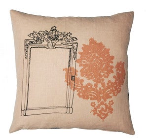 Image of Handmade cushion on natural linen – Pink Mirror Design 40cm