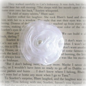 Image of White Ribbon Rosette Hair Clip
