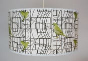 Image of 16" Shallow Black and White Geometric Shade with Green Birds