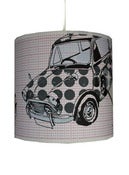 Image of 10" Tube Shade with red checks on a white background & mini's