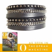 Image of Zan Leather Wrap Bracelet-Pewter/Gray