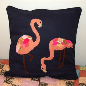 Image of Navy Flamingo Cushion
