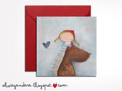 Image of postal cuadrada caperucita, cole, pajarito o tiovivo