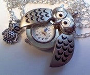 Image of I LIKE YOU. OWL POCKET WATCH SILVER NECKLACE