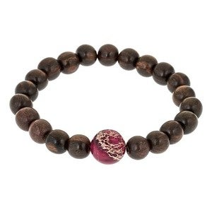 Image of Pink Jasper & Wood Bead Bracelet
