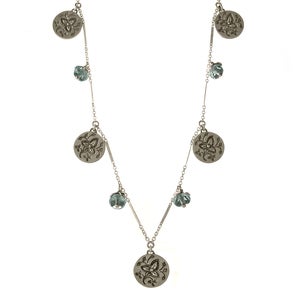 Image of Flower Leaf w. Buds, Sterling Silver w. Stones