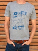 Image of analogue junkie Tee (men's blue on gray)