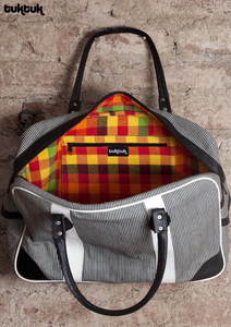 Image of Navy/White Leather Weekend Holdall