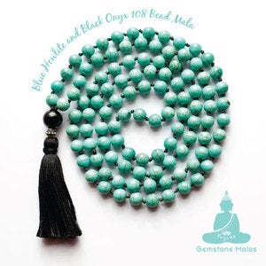 Image of YogaBe Gemstone Mala Necklace - Blue Howlite & Black Onyx