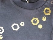 Image of charcoal/navy organic cotton baby t-shirt with gold textile vinyl print