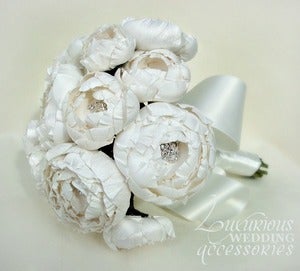 Image of White Aisle Silk Brooch Bridal Bouquet