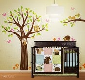Image of NEW DESIGN - Wooldrich Woodland Land - 103 - Owl, Hedghog, Squirrel, Tree Vinyl sticker wall decal