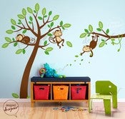 Image of 3 Monkeys on Tree with Separated Branch EXTRA LARGE over crib - dd1050 - Kids Vinyl Wall Sticker Dec