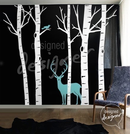 Tree Wall on Image Of Vinyl Wall Sticker Decal Art Winter Birch Trees With Deer
