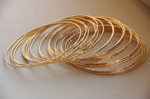 Image of Set of 5 thin / skinny / tiny  14k gold filled handmade hammered stackable / stack bangles / bracele