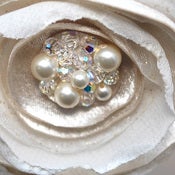 Image of Soft Bridal Satin Cream Hair Flower Clip with Swarovski Crystal & Pearl Cluster
