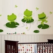 Image of Happy Frogs on Lily Pad with Dragonflies - dd1030 - Vinyl Wall Decal Sticker Art