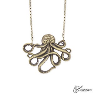 Image of Octopus Take Over Antiqued Gold Necklace