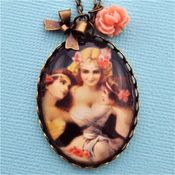 Image of Bella - Peach and Bronze Vintage Style Women Necklace with Bow and Flower