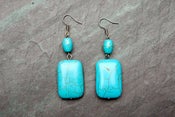 Image of Earrings-Turquoise Dangling-Rectangle Shape