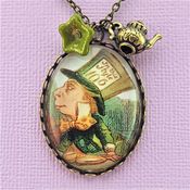 Image of We're All Mad Here - Bronze and Green Alice in Wonderland Mad Hatter Necklace