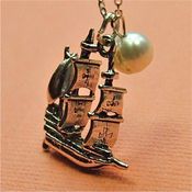 Image of Land Ahoy - Sterling Silver Nautical Ship Necklace with Freshwater Pearl