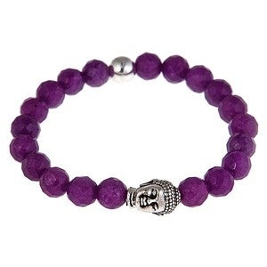 Image of Silver Buddha & Purple Jade Bead Bracelet