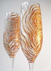 Image of Albino Peacock Wedding Champagne Toasting Flutes-Set of 2