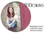 Image of "Raspberry Lace" CD or DVD Label Template - VERTICAL - Photoshop Templates for Photographers - NEW
