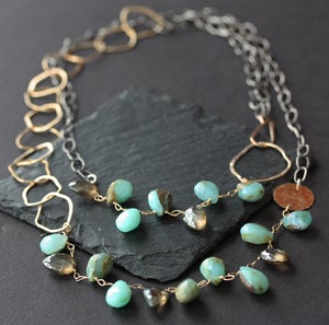 Image of Long Asymmetrical Gemstone Necklace - Peruvian Blue Opal