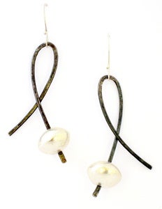 Image of Crossed Loop Earrings with hand-fabricated bead