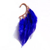 Image of Ear cuff with bright blue feathers