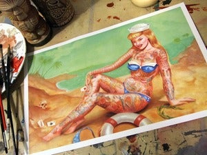 Image of "Give Em Both Guns" 11"x17" WWII beached navy darling