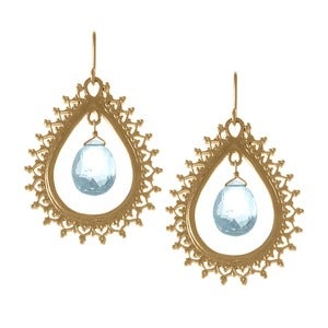 Image of Large Teardrop Earrings w. Stone, Vermeil