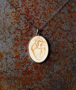 Image of Large Scrimshaw Pendant with Anatomical Heart