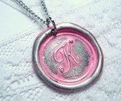 Image of Pink Wax Seal Pendant Necklace By Ritzy Misfit -Breast cancer awareness