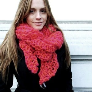 Image of Super chunky mohair scarf: pink mohair w/ orange