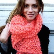 Image of Poofy mohair scarf: salmon coloured with orange