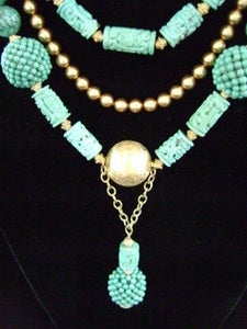 Image of Carved Turquoise with Crochet Beads and Gold Vermeil Goddess