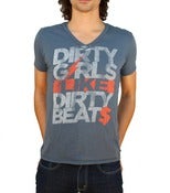 Image of **ON SALE**DIRTY GIRLS LIKE DIRTY BEATS Men's V-Neck in Gray/Orange