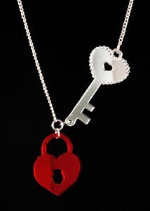 Image of Lock & Key Necklace - Red