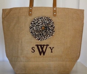 Image of Natural Jute Bag with Leopord Print Posie