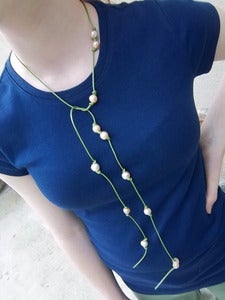 Image of Pearl and Leather Lariat Spring Green