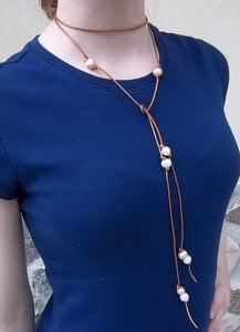 Image of Pearl and Leather Lariat Light Copper