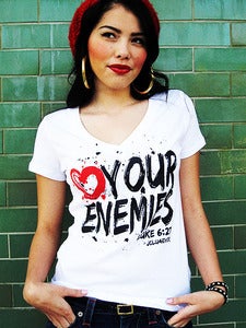 Image of 007-LOVE YOUR ENEMIES WHITE V-Christian T-Shirt